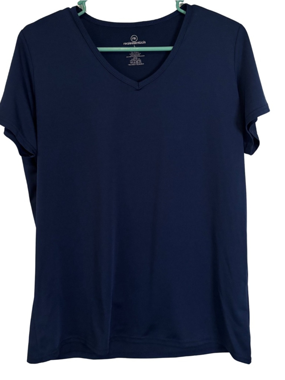 3/$20 Real Essentials Women's Navy Blue V-Neck Short Sleeve Shirt